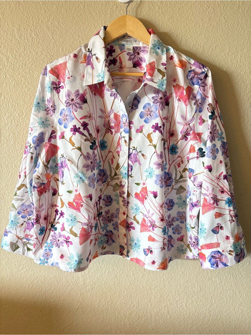 Coldwater Creek Watercolor Floral Blouse 20W Plus Size Button Up